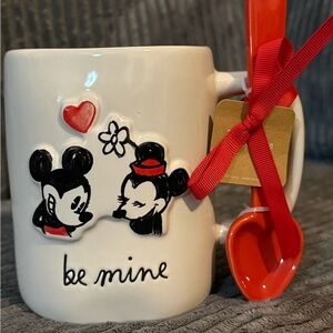 Rae Dunn x Disney - BE MINE Mug with Heart Spoon - Mickey & Minnie Mouse NWT